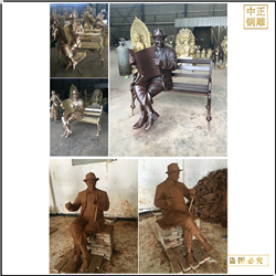 純銅看書人物雕塑 